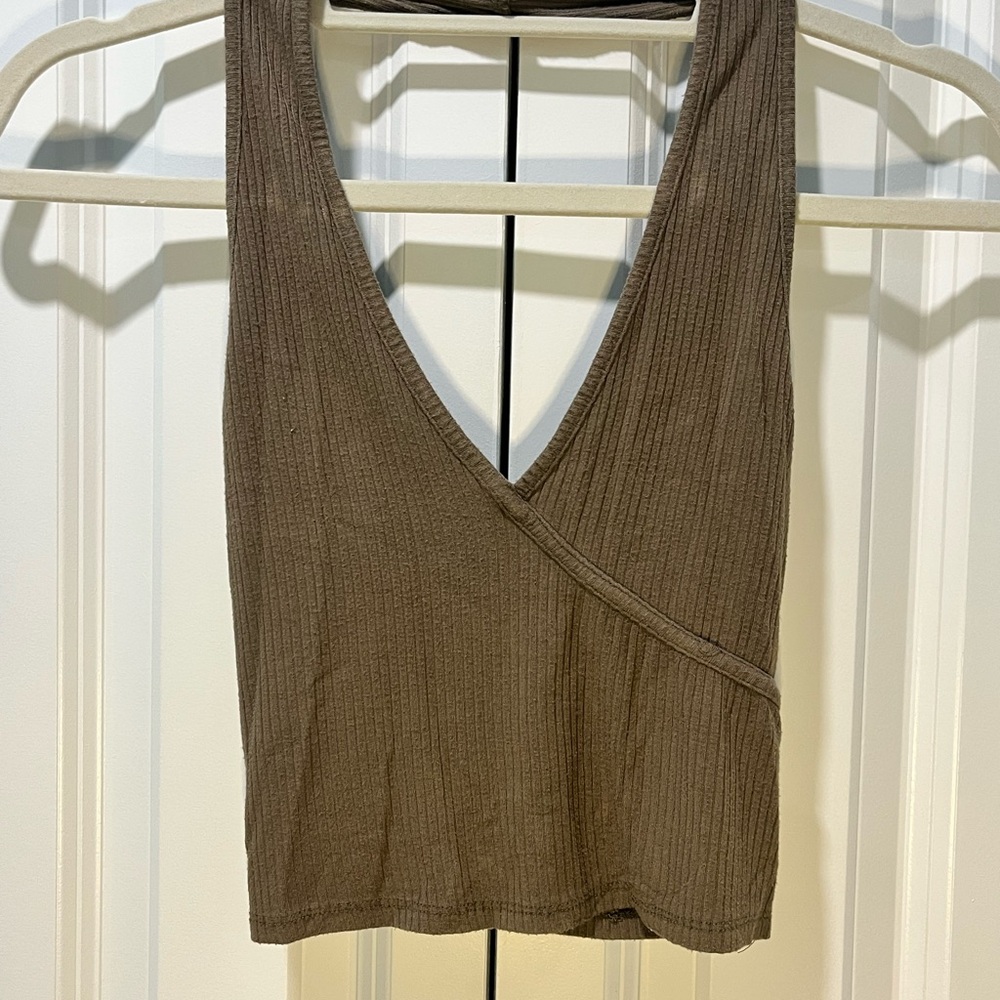 Bozzolo Brown Ribbed Crop Top